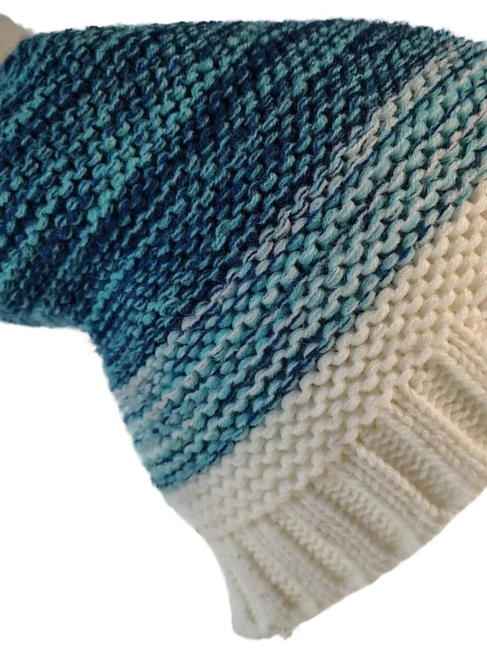 Unisex White & Teal Heavy Woven Wool Frostbite Branded Winter Beanie